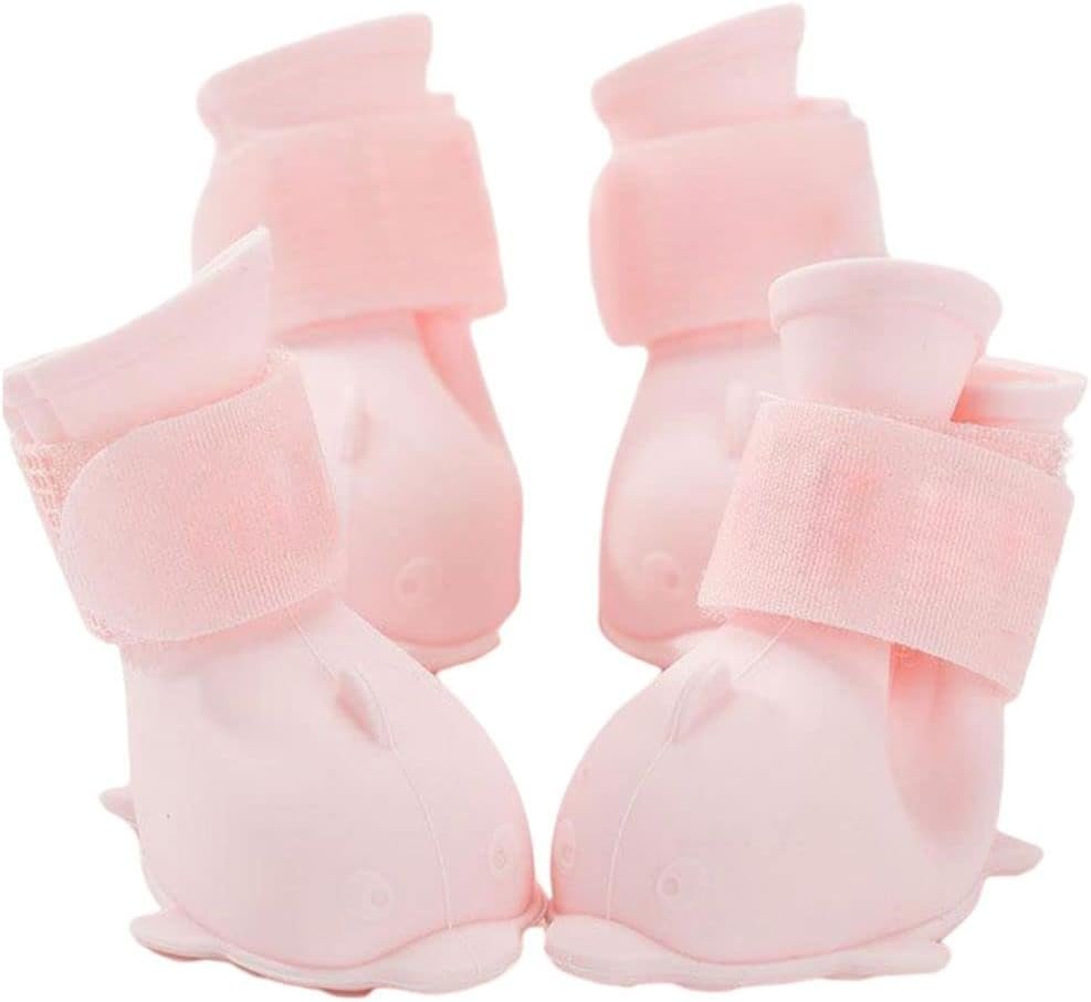 4 PCS Watertight Pet Boots Silicone Pet Cute Watertight Boots Protection Rain Boots Pet Rain Boots for Rain and Snow Weather Pet Supplies Pink L
