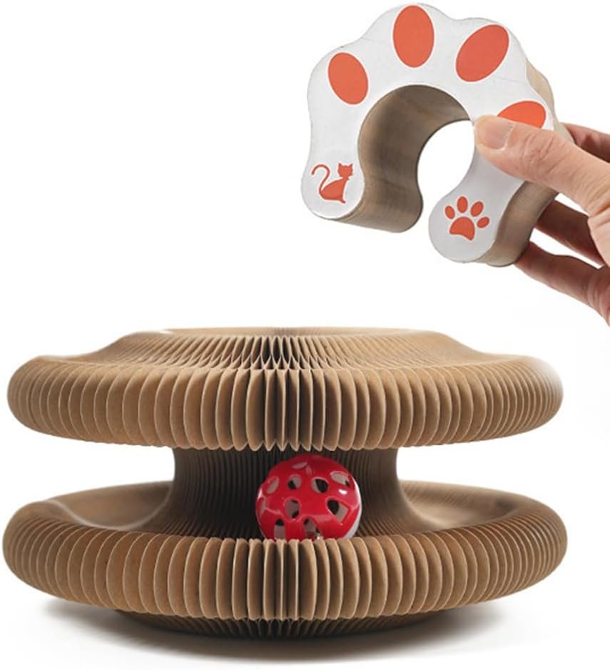 2pcs Magic Organ Cat Scratcher Board, Kitten Scratching Pad Cardboard Accordion, Interactive Ball, Foldable Kitty Small Animals Scratch Post Cat Toy for Feline Physical Exercise Entertainment