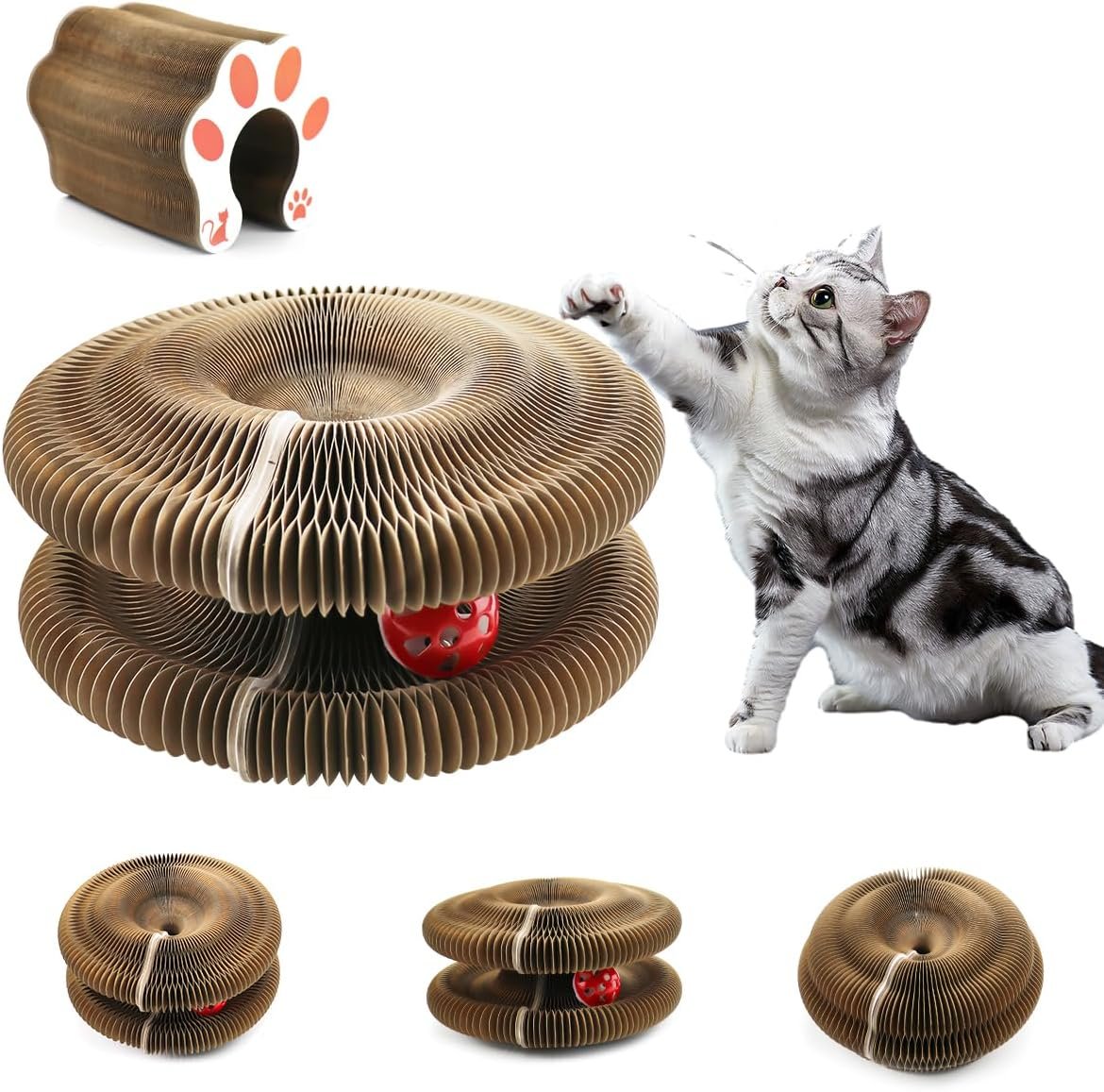 Magic Organ Cat Flexible Scratcher Board Changeable Accordion Shape Toy Ultimate Interactive Mental & Physical Exercise for Indoor Cats