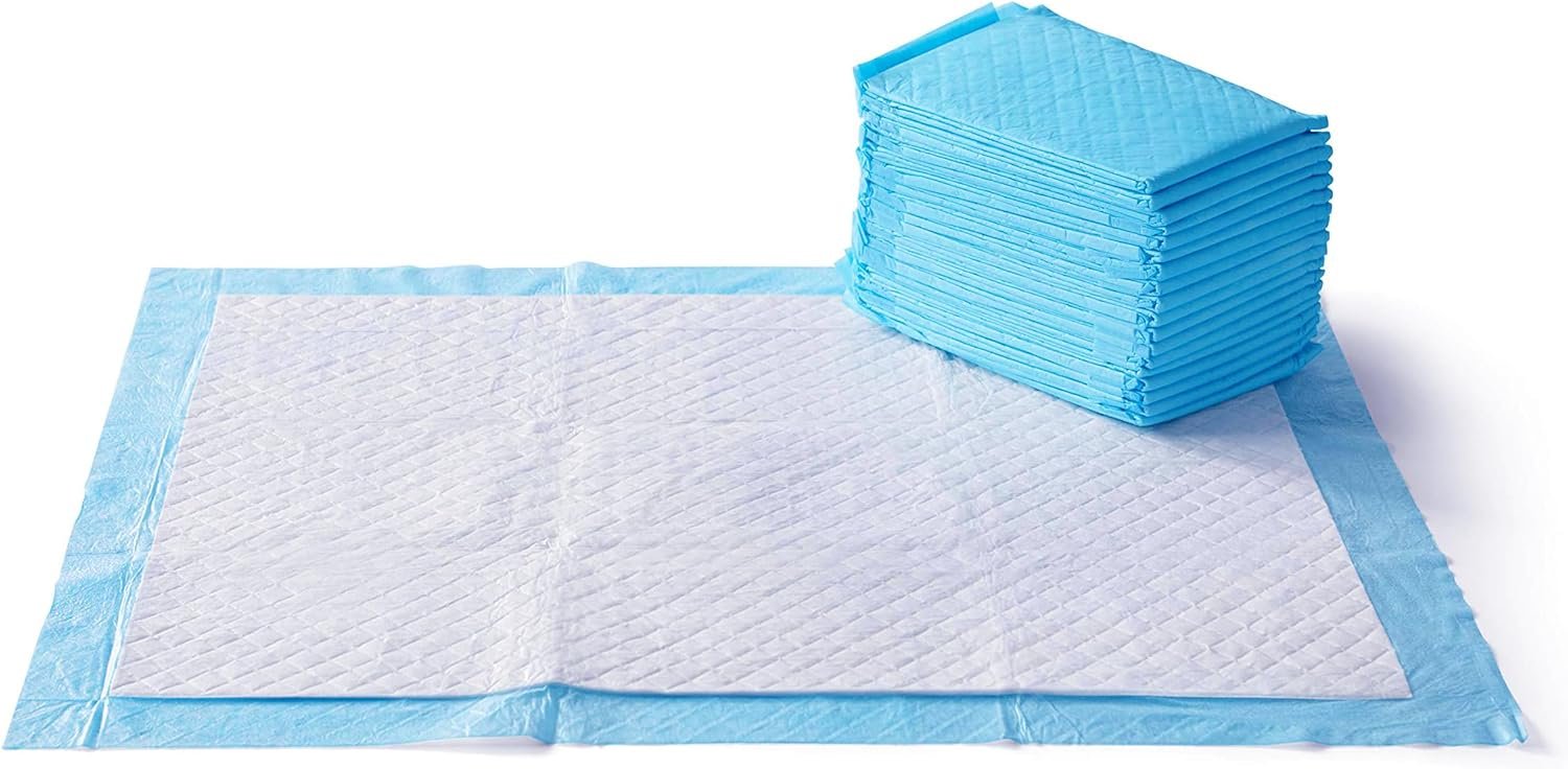 Dog and Puppy Pee Pads with 5-Layer Leak-Proof Design and Quick-Dry Surface for Potty Training, Heavy Duty Absorbency, X-Large, 28 x 34 Inch - Pack of 25, Blue & White