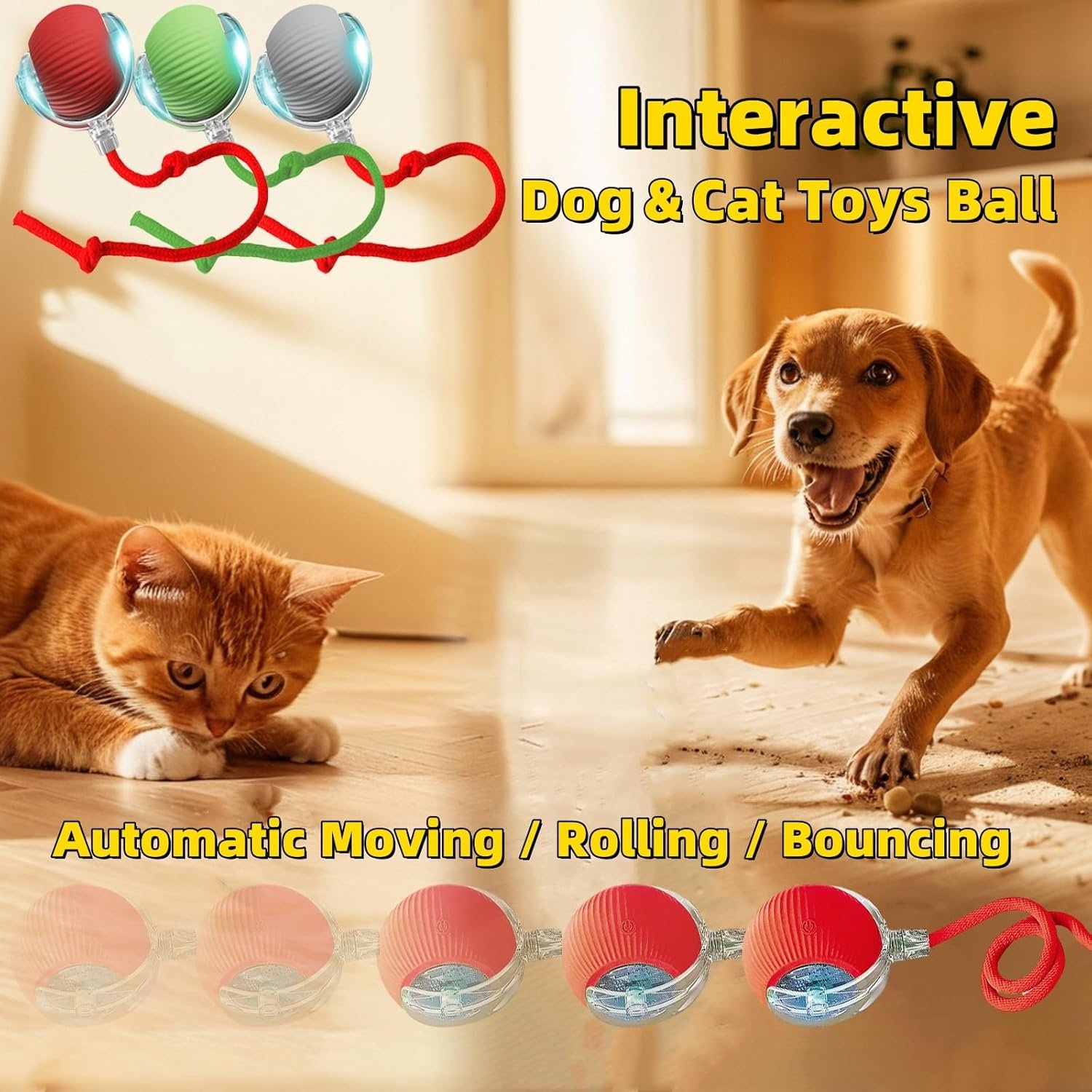 Interactive Dog Cat Toy Ball, Automatic Moving Bouncing Rolling, with Replacement Tail, Pet Smart Chase Ball Rechargeable, Enrichment Toys for Bored Indoor Adult Cats/Dogs - Image 2