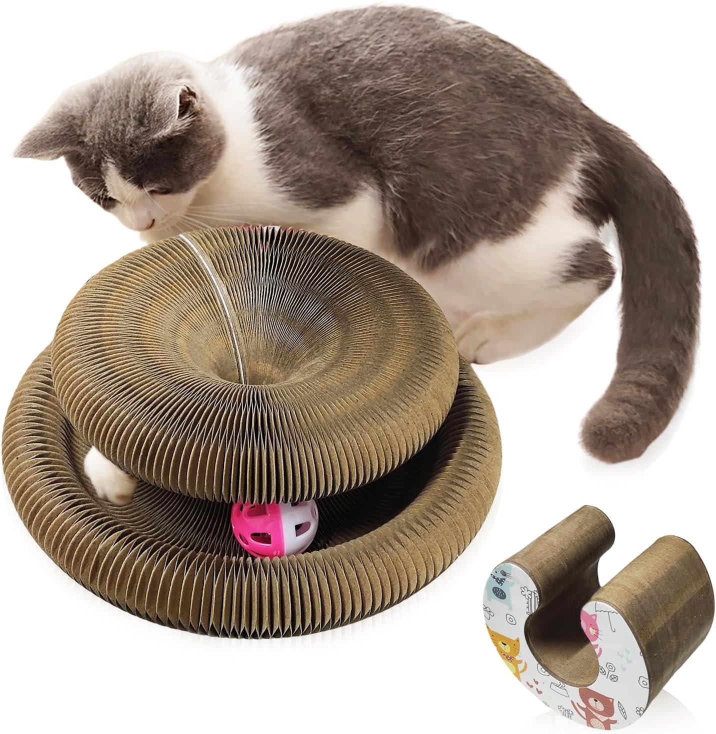 Magic Organ Cat Toy, 1PC Magic Organ Cat Scratching Board, Magic Organ Cat Scratch Board Cat Toy with Bell Cat Grinding Claw, Foldable Magnetic Corrugated Paper Circular (Classic, Count, 1)