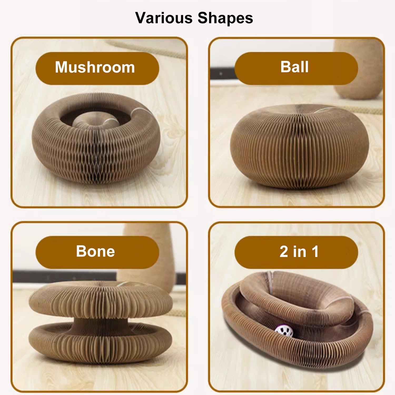 2pcs Magic Organ Cat Scratcher Board, Kitten Scratching Pad Cardboard Accordion, Interactive Ball, Foldable Kitty Small Animals Scratch Post Cat Toy for Feline Physical Exercise Entertainment - Image 2
