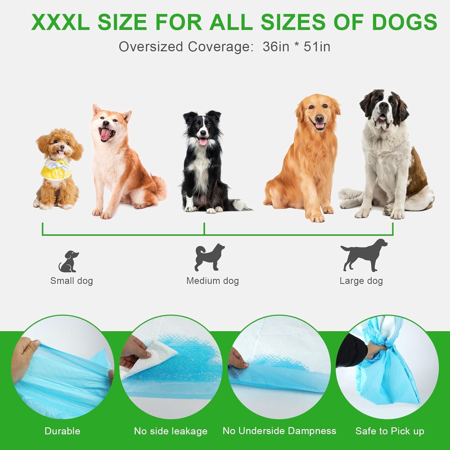 Pee Pads for Dogs & Cats, Extra Large 36"X51", 40 Count, Blue, Polymer, Polyethylene (PE), Fluff Pulp, 6 Layers, Disposable Pet Training Pads - Image 2