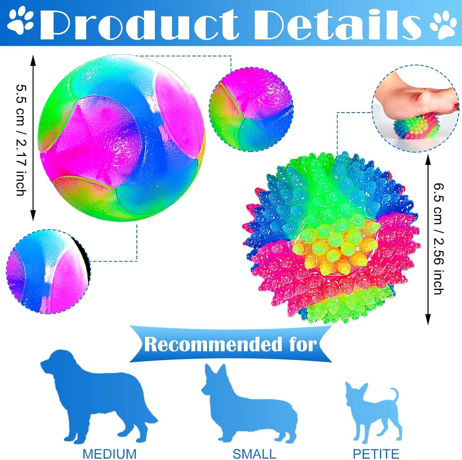 2 Pieces 2.5" Light up LED Dog Toy Ball Elastic Flashing Glowing Interactive Toy Pet Color Ball Bounce-Activated for Small Medium Dogs and Puppies(Classic Style) - Image 2