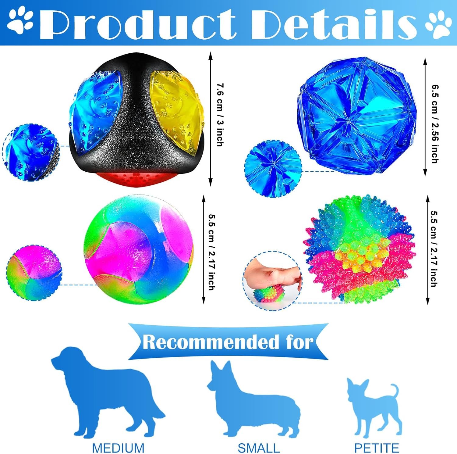 4 Pieces Light up Squeaky Dog Balls LED Flashing Light up Ball for Aggressive Chewers Glow in The Dark Flashing Ball Pet Squeaky Toy Bounce Activated Toy for Medium Small Dogs - Image 2