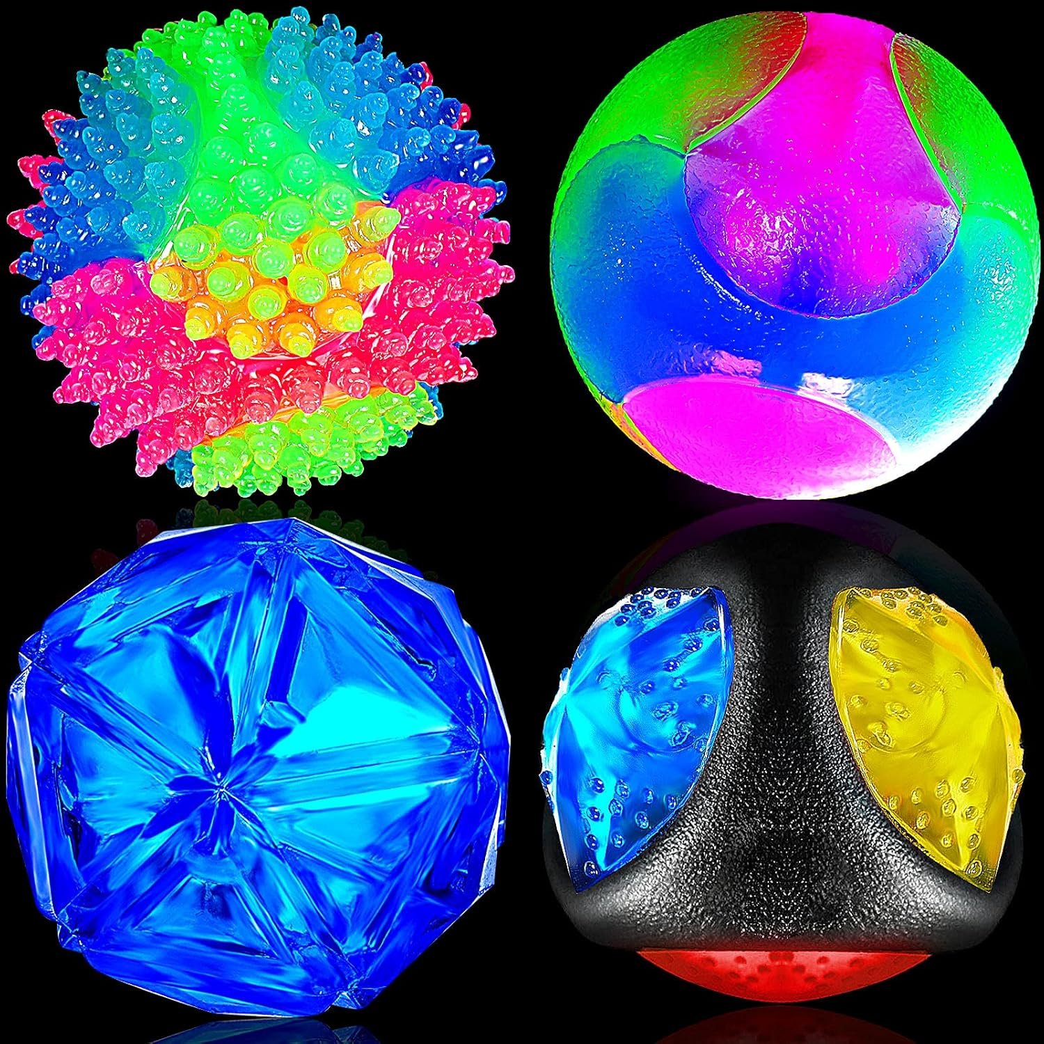 4 Pieces Light up Squeaky Dog Balls LED Flashing Light up Ball for Aggressive Chewers Glow in The Dark Flashing Ball Pet Squeaky Toy Bounce Activated Toy for Medium Small Dogs